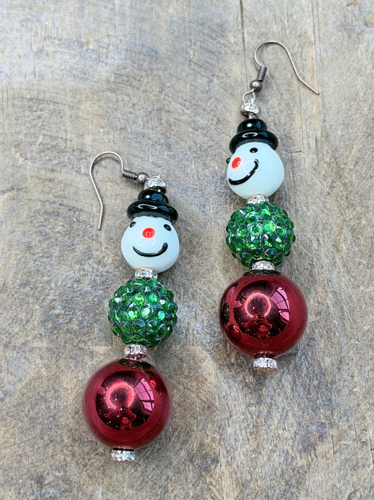 Red and Green Snowman Earrings - ERR ORIGINAL
