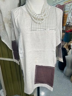 FINAL SALE Paper Lace- Flowy Linen Patchwork Top (Natural)