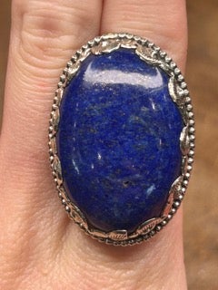Tibetan Silver Lapis Oval Ring A