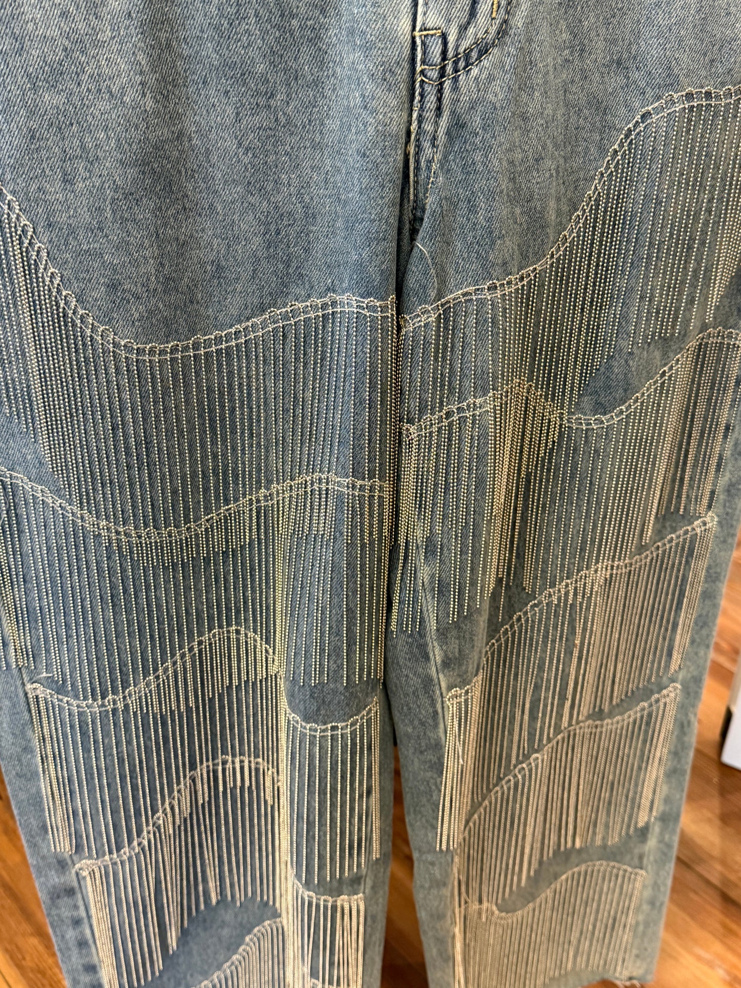 Oli & Hali- Straight-Leg Fringe Detail Jeans