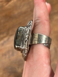 Tibetan Silver Square Labradorite Ring (B)
