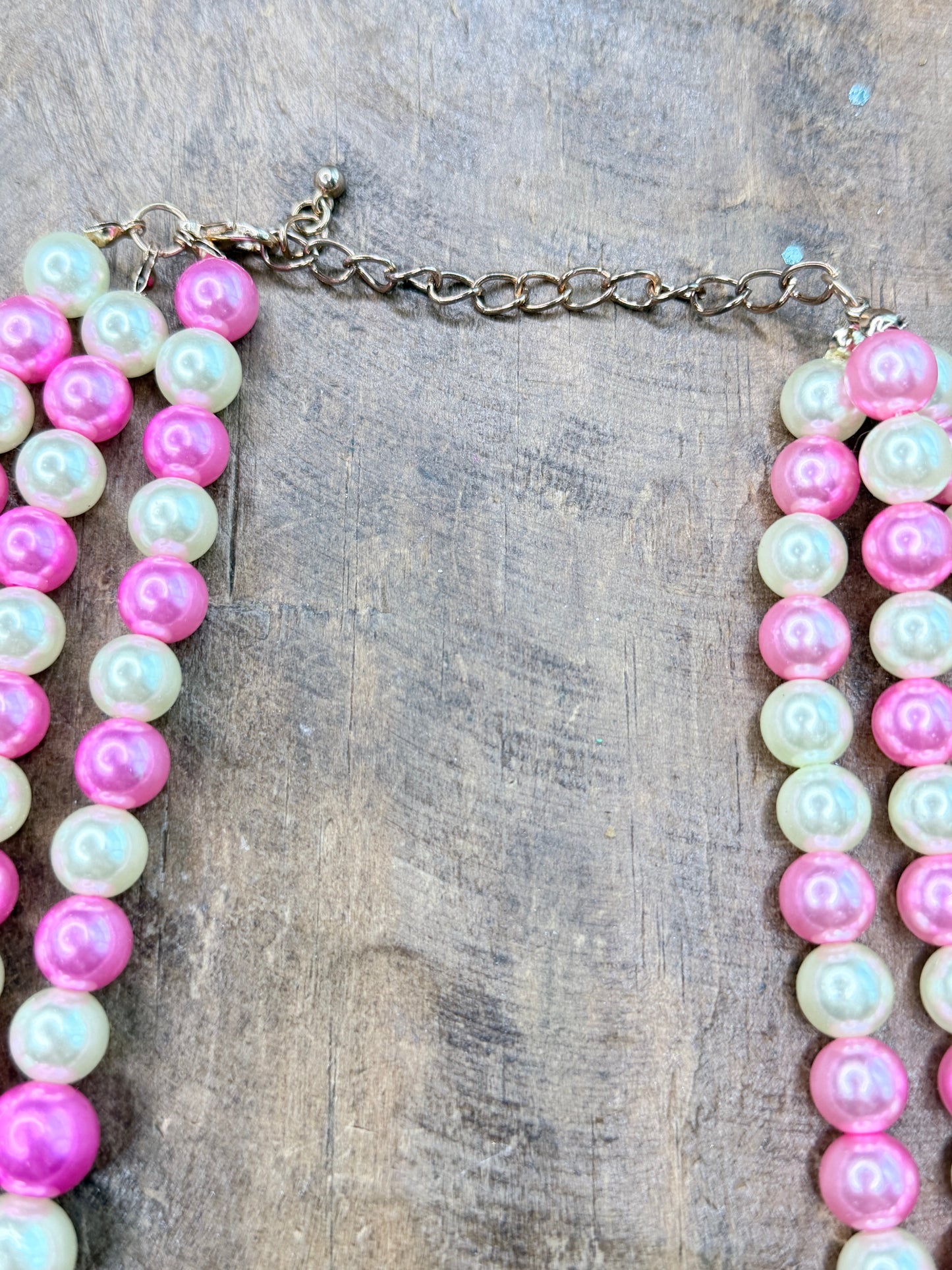 Three-Strand Pink and White Pearl Necklace