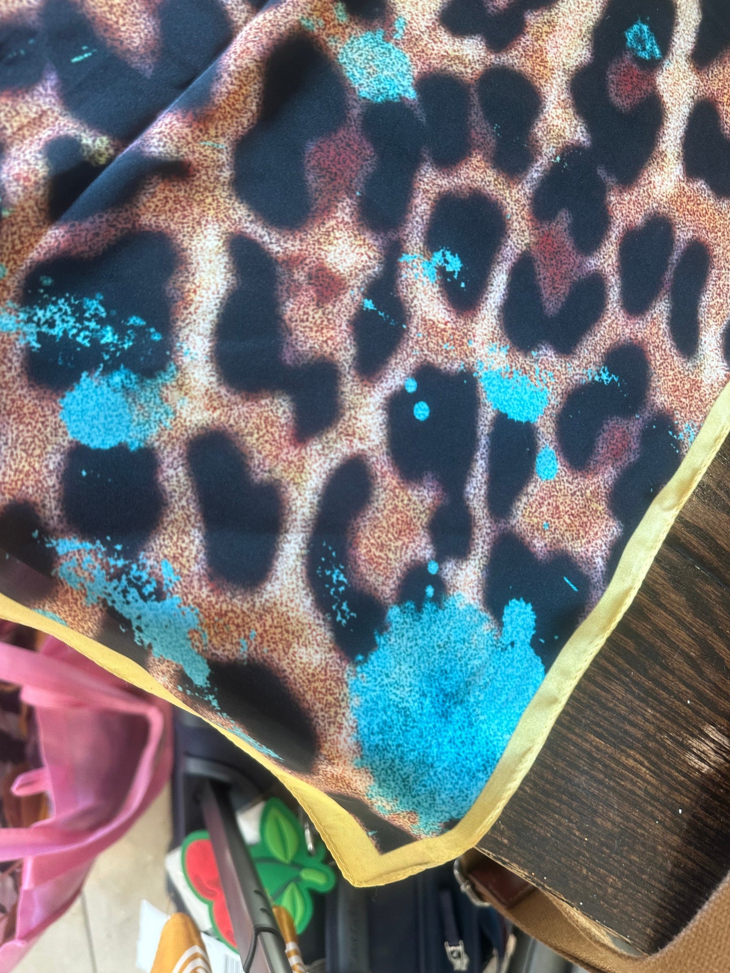 A Rare Bird-  Turquoise, Lime and Leopard Wild Rag