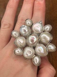 German Silver Snowflake Pearl Cluster Ring D