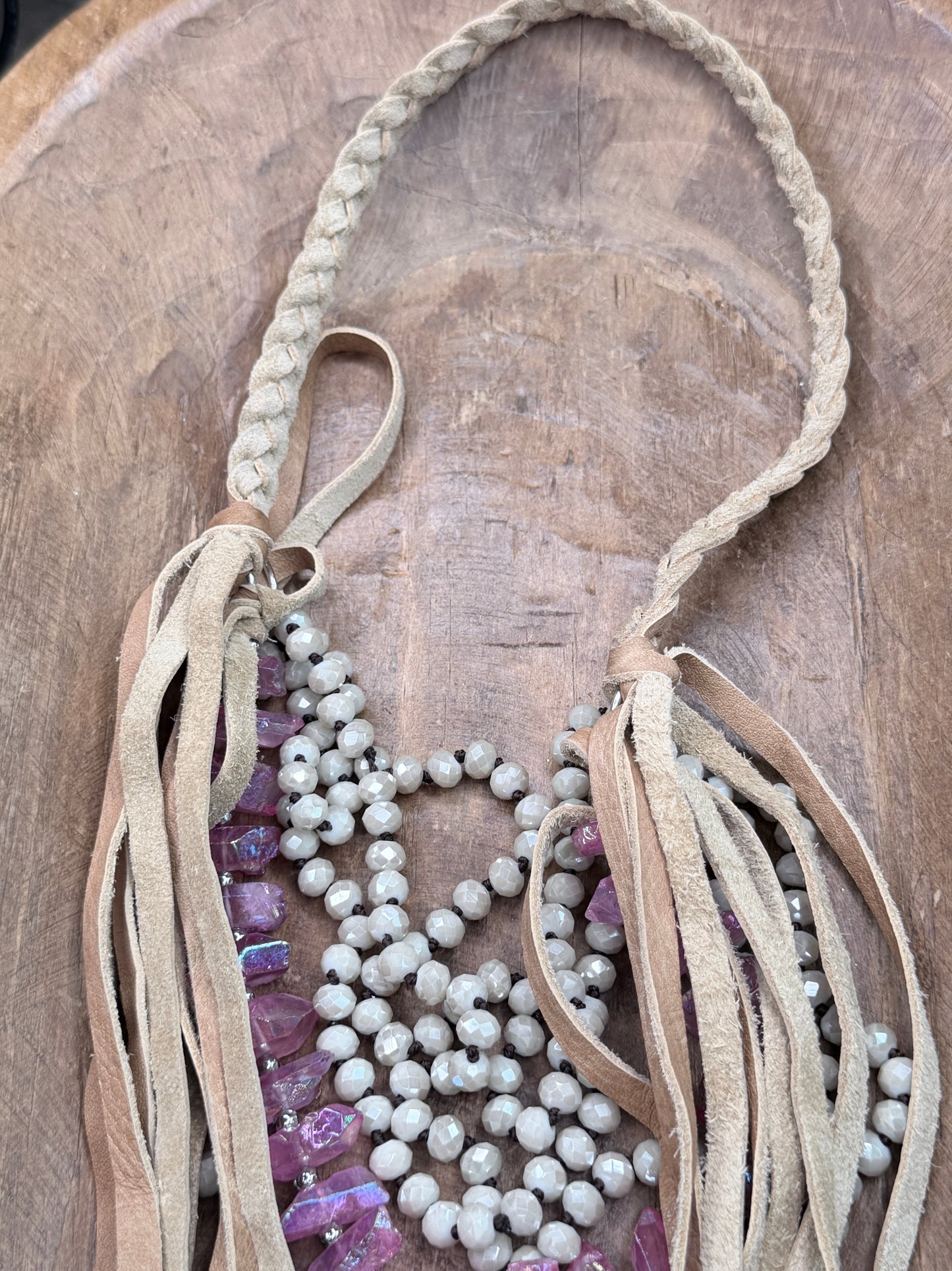 Chunky Soldered Howlite and Pink Agate Fringe Necklace