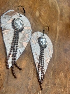 Art by Amy- Rhinestone Cow Print Leather Earrings