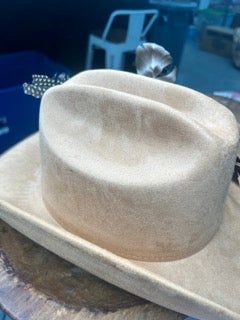 Camel Cowgirl Hat with Feathers