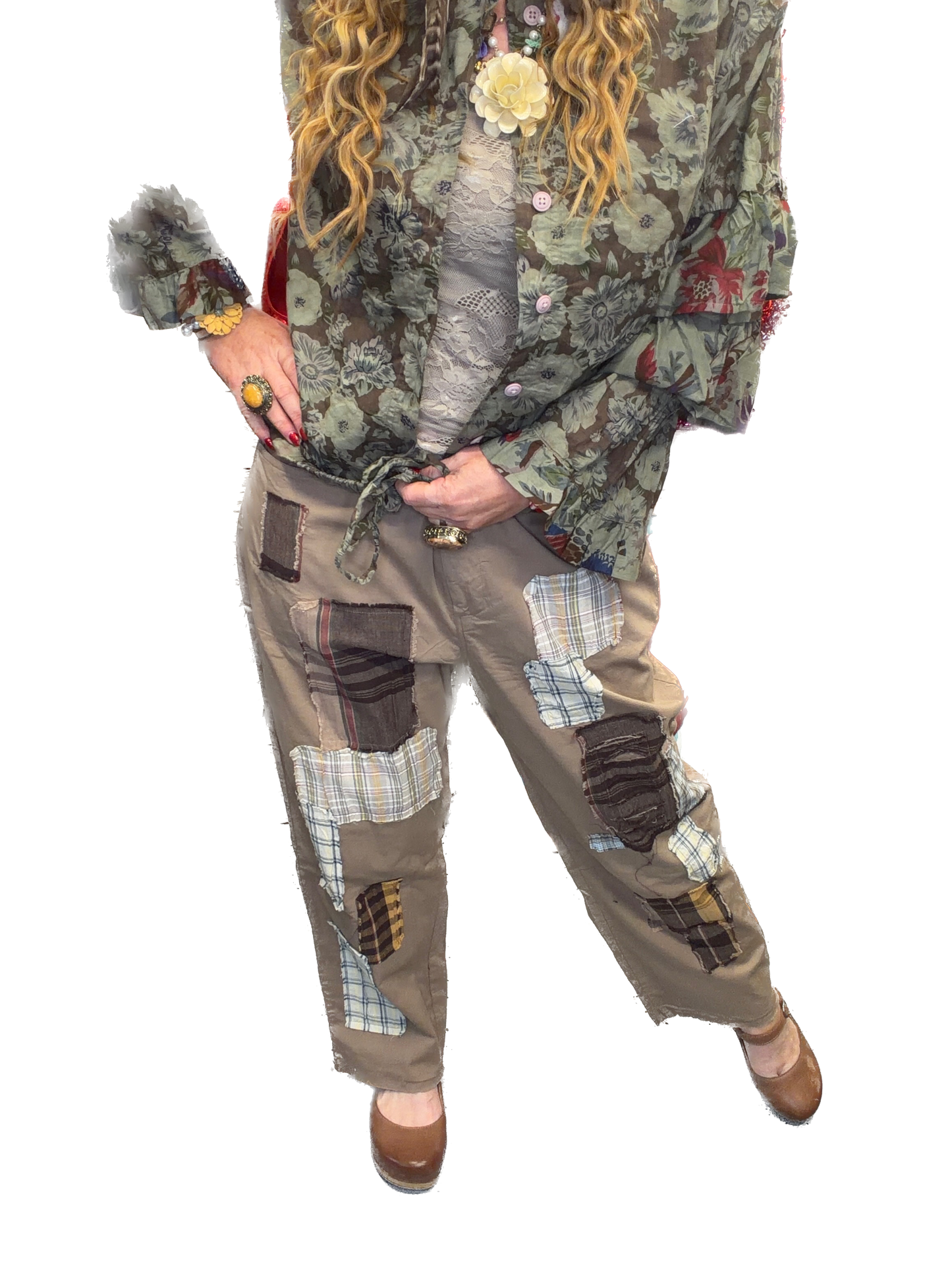 Jaded Gypsy- Traveling on Pants (Khaki Plaid)