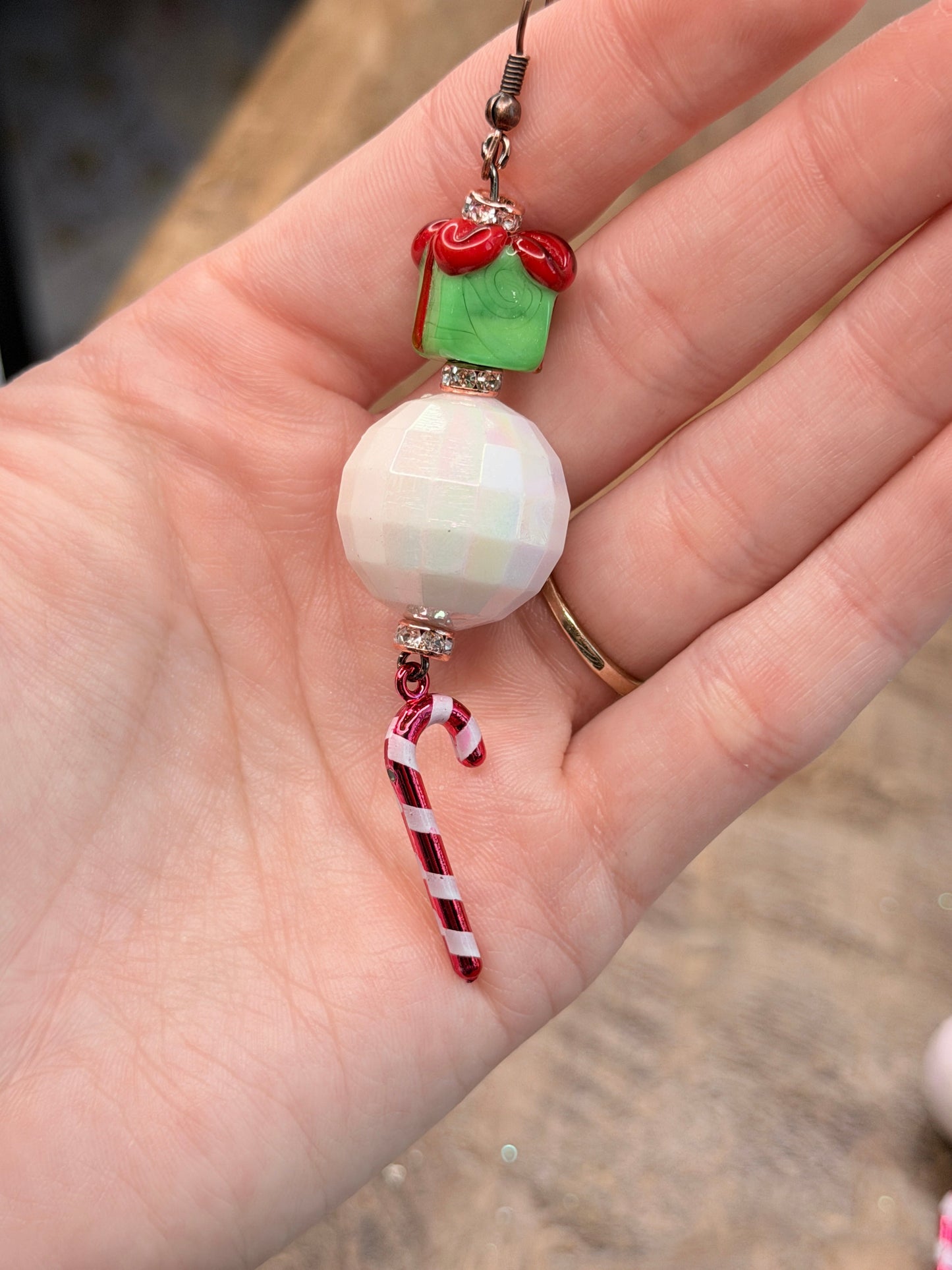 Candy Cane and Present Earrings - ERR ORIGINAL