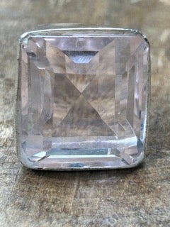 German Silver Square Pink Quartz Ring