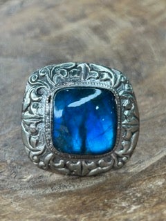 Tibetan Silver Square Labradorite Ring (B)