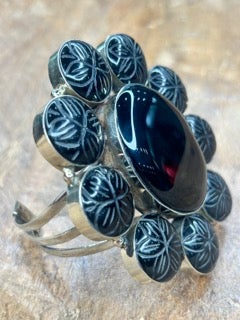 German Silver Carved Onyx Cuff