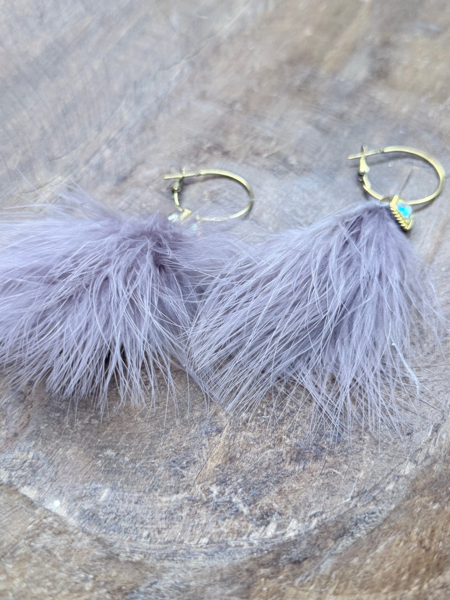 Sandra Ling Designs- Gold and Grey Feather Earrings