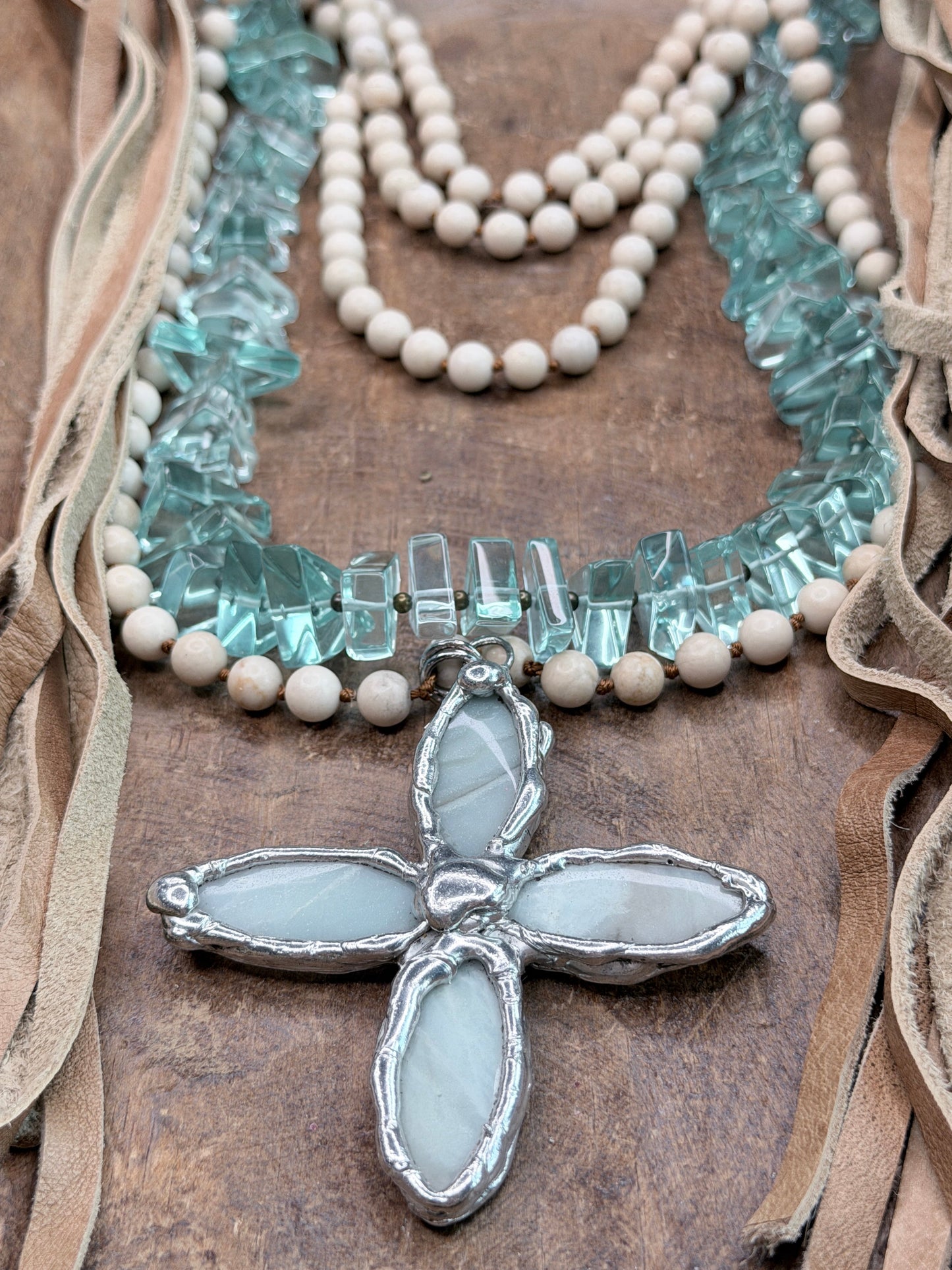 Chunky Blue and Tan Layered Necklace