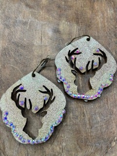 Rare Bird- Rhinestone Carved Deer Earrings