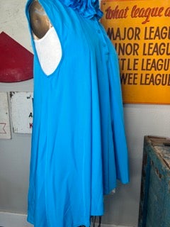 Blue Sleeveless Dress with Ruffle Neckline