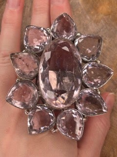 German Silver Pink Quartz Cluster Ring