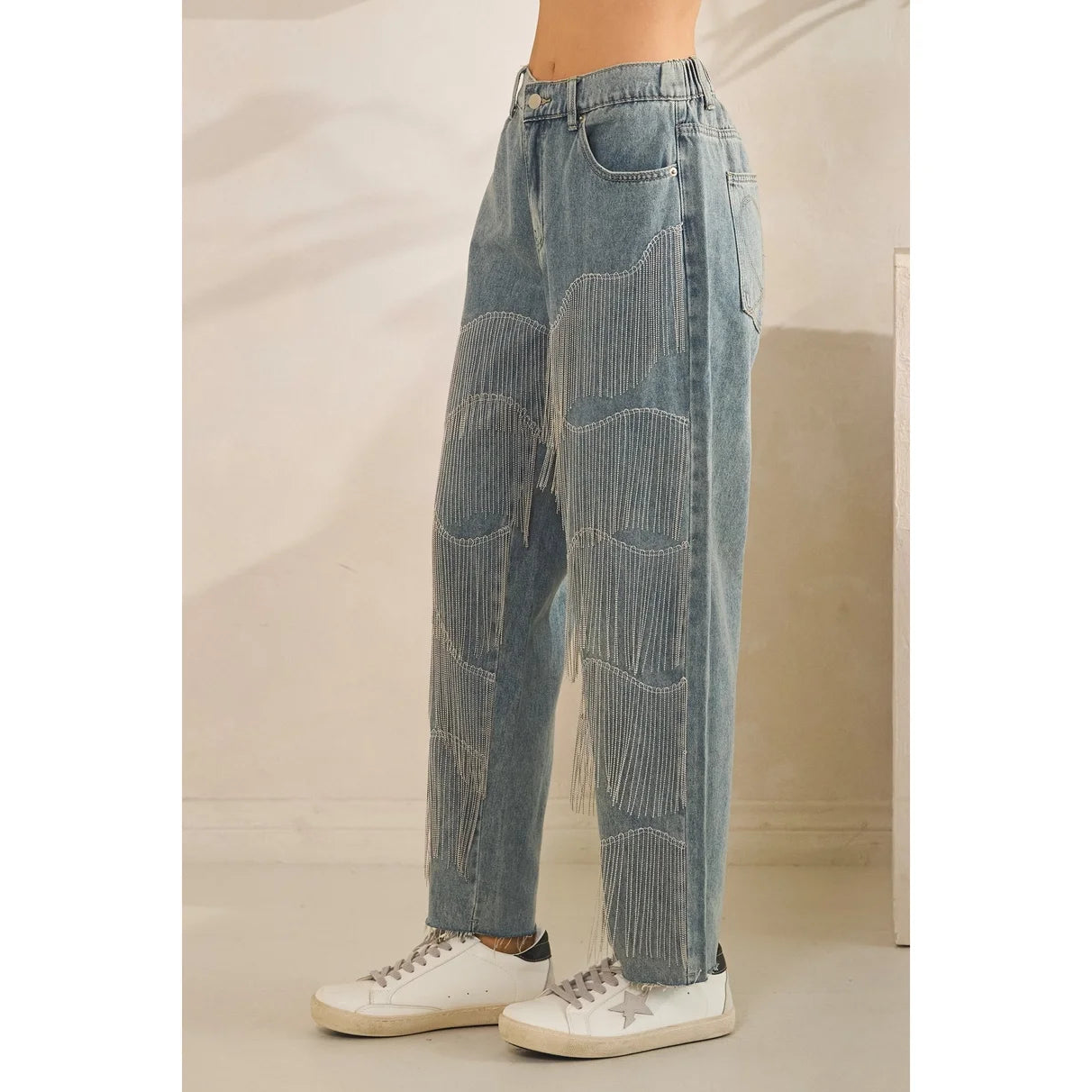 Oli & Hali- Straight-Leg Fringe Detail Jeans