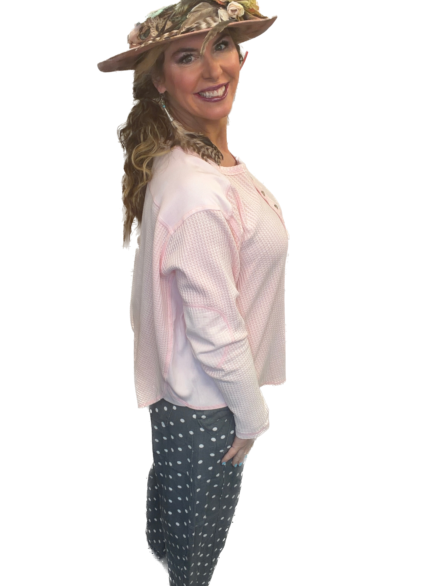 Oddi- High-rise Denim Polka Dot Bow-tied Pants (Denim)