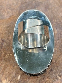 German Silver Blue Moss Agate Ring C