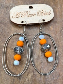 Rare Bird- Double Loop Silver and Orange Earrings