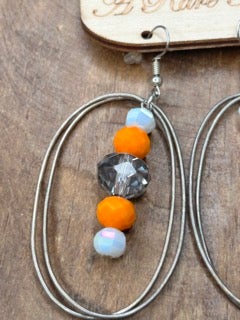 Rare Bird- Double Loop Silver and Orange Earrings
