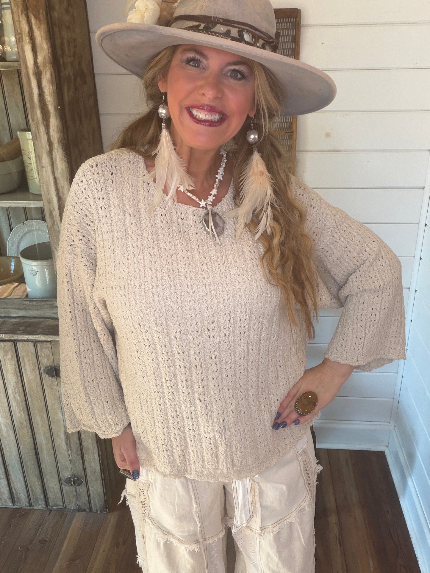 SALE Easel- Loose Fit Knitted Sweater (Natural) *Final Sale*