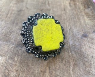 Big Yellow Turquoise Ring Silver