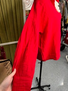 Long Sleeve Button Up Mineral Wash Top (Red)