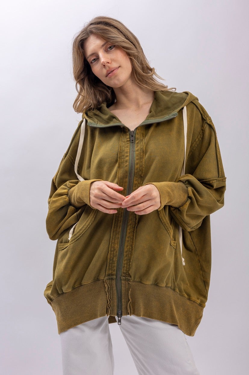 BlueVelvet- Oversized Zip-Up Hoodie (Olive) *Final Sale*