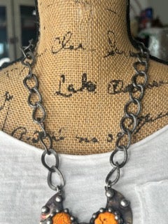 Art By Amy- Moon and Stars Necklace (Orange and Black)