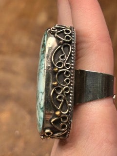 German Silver Unique Blue Turquoise Ring