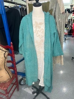 FINAL SALE Paper Lace- Long Hooded Jacket with Fringe Edges (Blue)