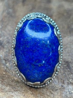 Tibetan Silver Lapis Oval Ring A