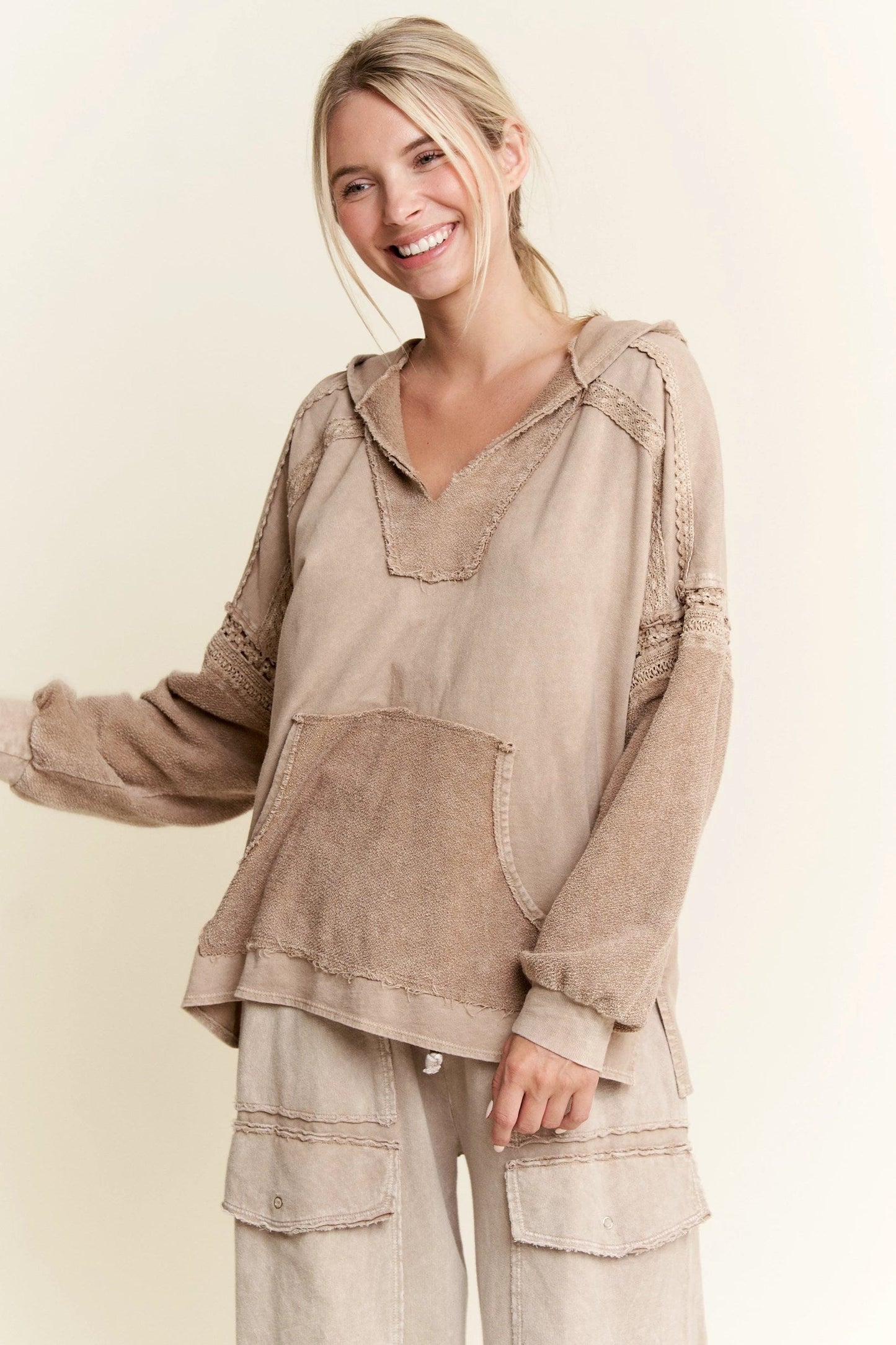 J. Her- Long Sleeve Mineral Wash Hoodie (Taupe)