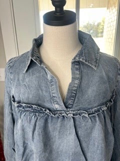 Easel- Washed Denim Ruffle Dress