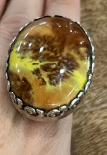 Small German Silver Oval Natural Moss Agate Ring