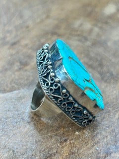 German Silver Turquoise Elephant Ring B