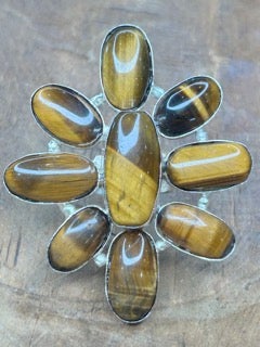 German Silver Tigers Eye Cluster Ring