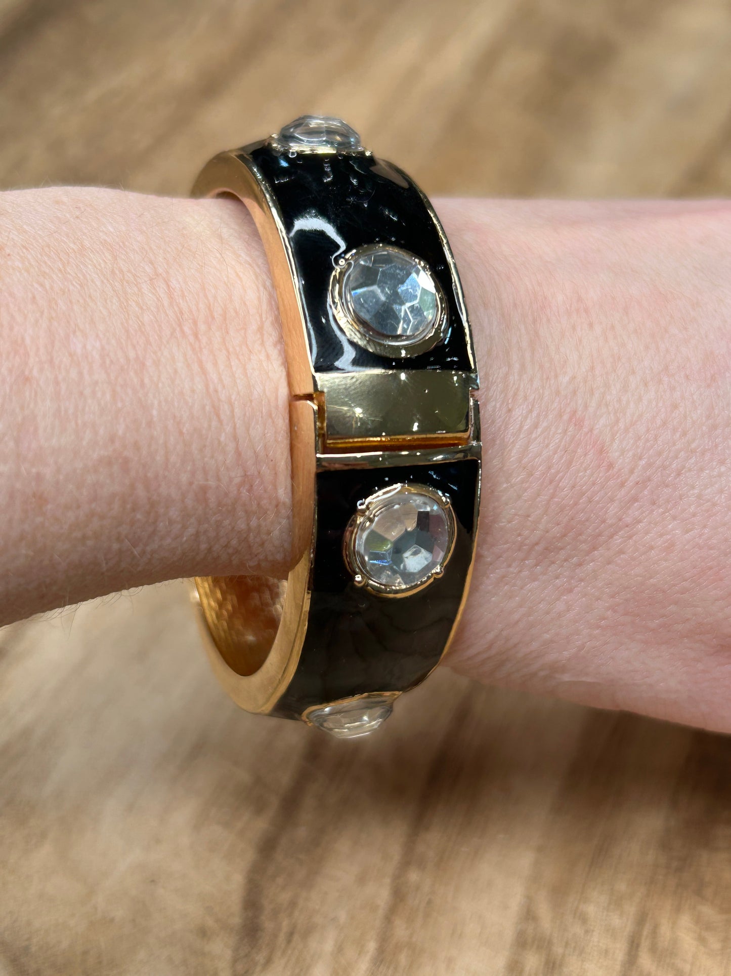 Beautiful Bangle in Black with Crystals (Pearl, Gold and Rhinestone accented)