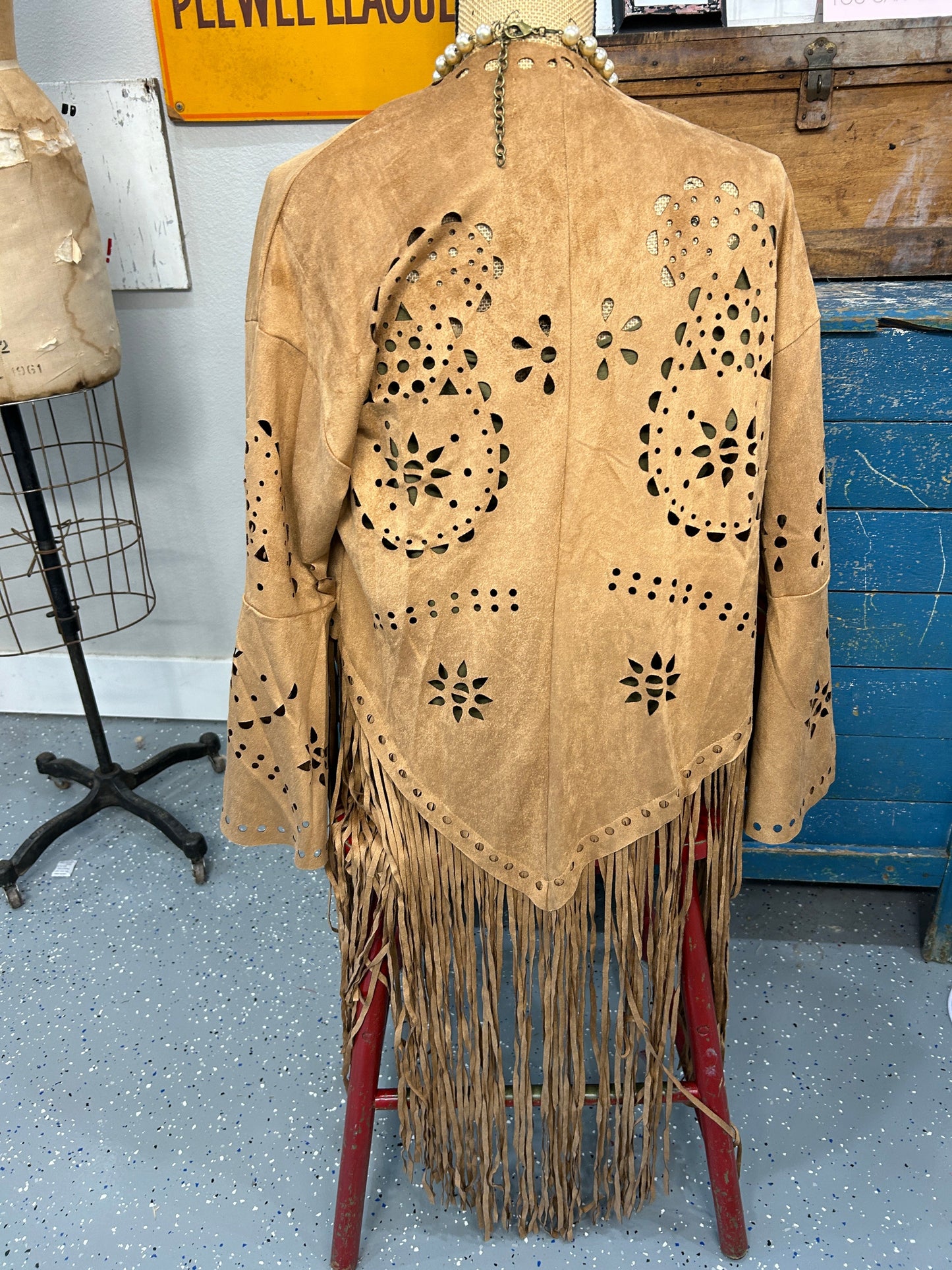 Origami - Faux Suede Fringe Jacket (Camel)