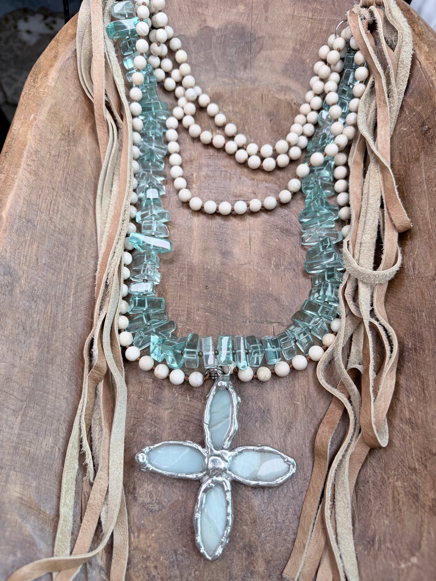 Chunky Blue and Tan Layered Necklace