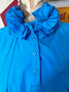 Blue Sleeveless Dress with Ruffle Neckline