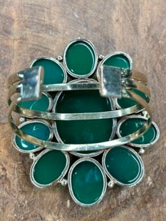 German Silver Green Agate Cluster Cuff