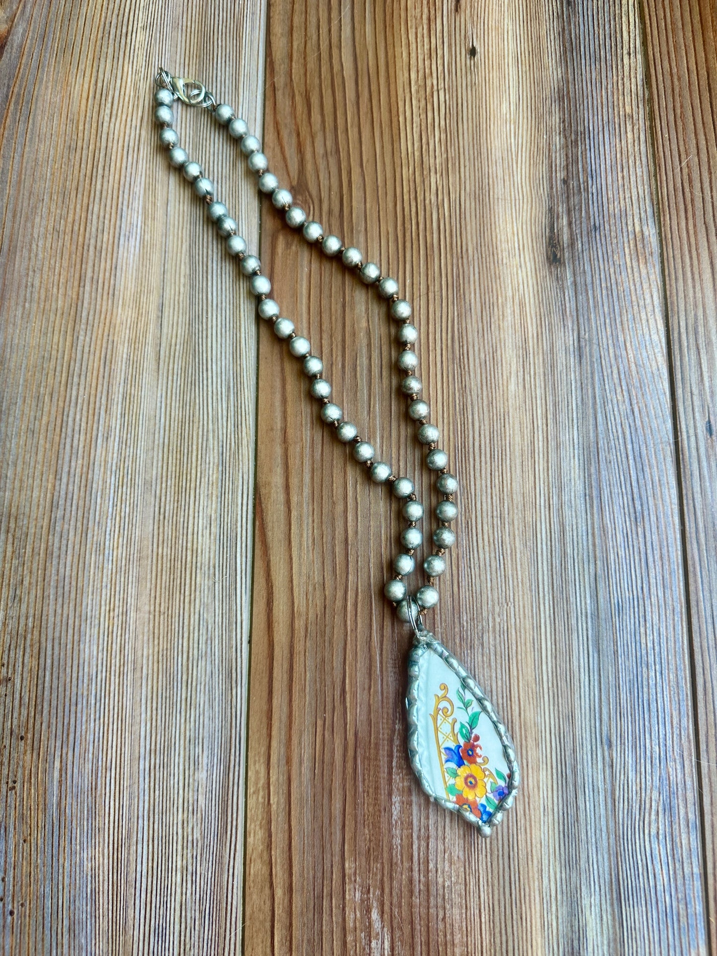 Porcelain Soldered Pendant Silver Chain - medium size