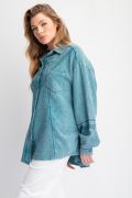 Easel- Washed Crochet Tape Cotton Gauze Shirt (Faded Teal)