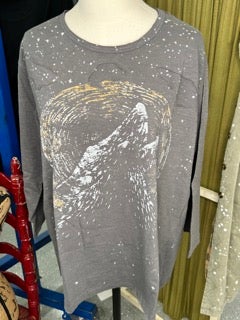 FINAL SALE Paper Lace - Howl at the Moon Top (Grey)