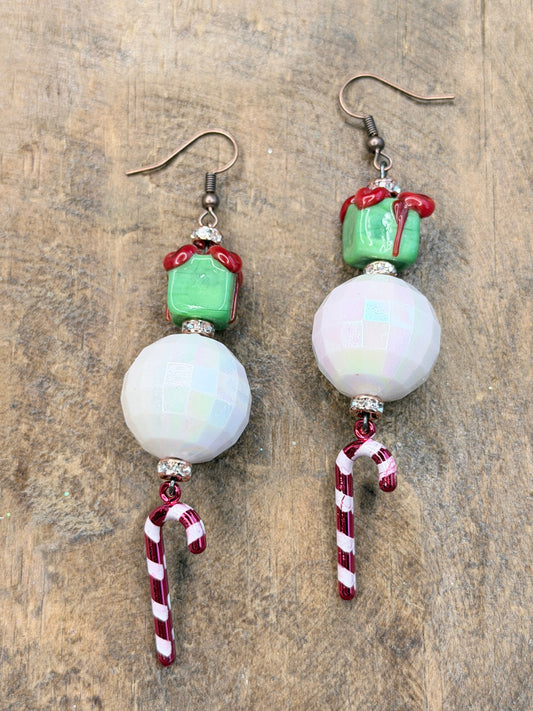 Candy Cane and Present Earrings - ERR ORIGINAL
