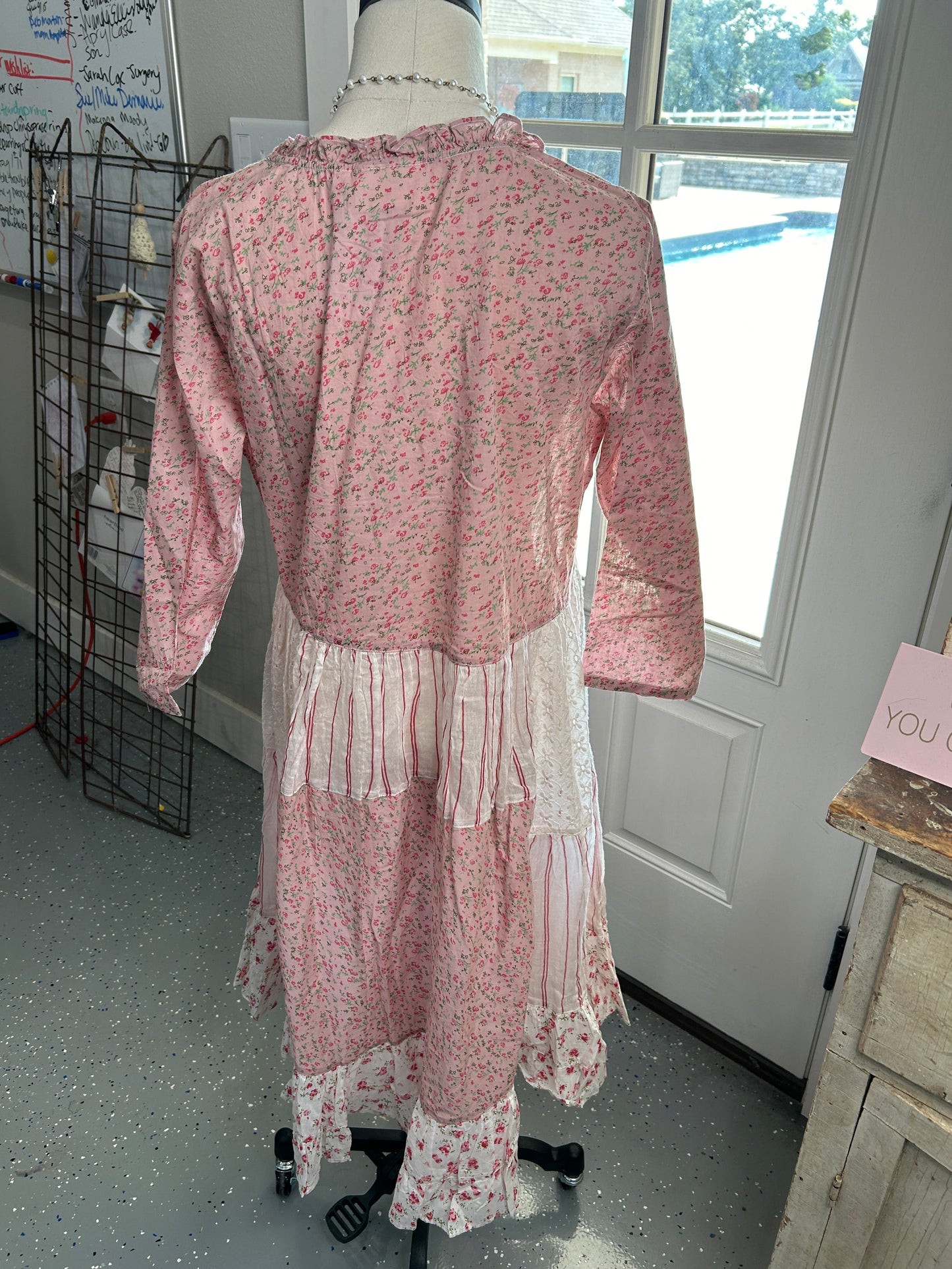 FINAL SALE Paper Lace- Multi-Printed Dress with Ruffle (Pink)