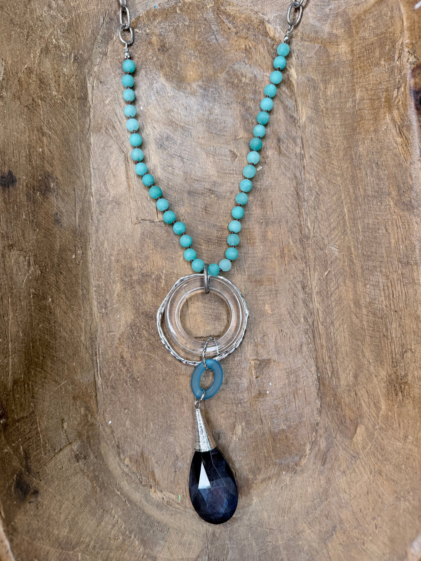 Lost & Found- Long Silver and Blue Crystal Necklace